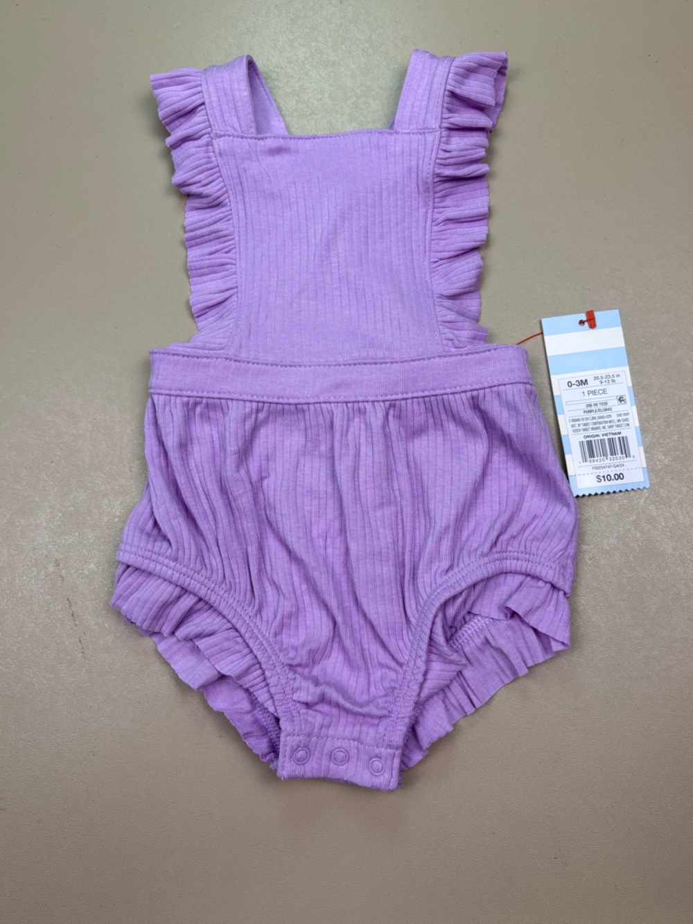 Cat & Jack Baby Girl Purple Romper Ruffle Ribbed One Piece 0-3M NWT